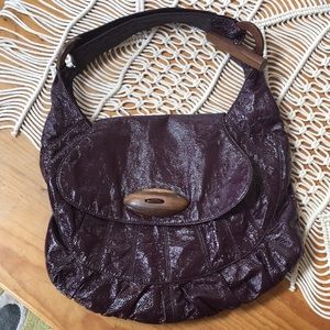 Eggplant patent leather bag with adjustable strap